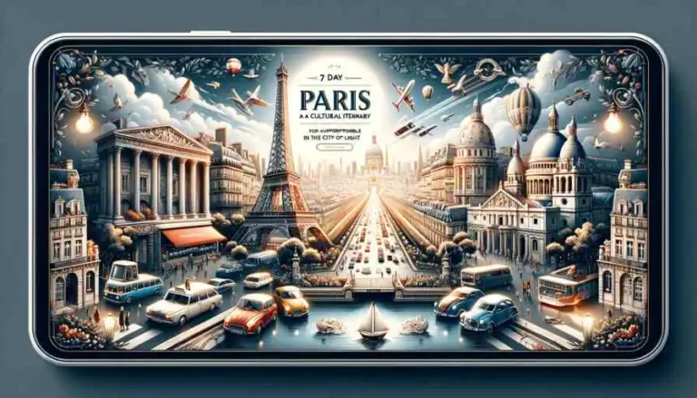 A captivating portrait of famous landmarks and tourist places in Paris, featuring the essence of the 'Paris Cultural Itinerary.' Discover iconic sites like the Louvre, Montmartre, and Champs-Élysées in this visual journey through the City of Light's vibrant cultural tapestry.